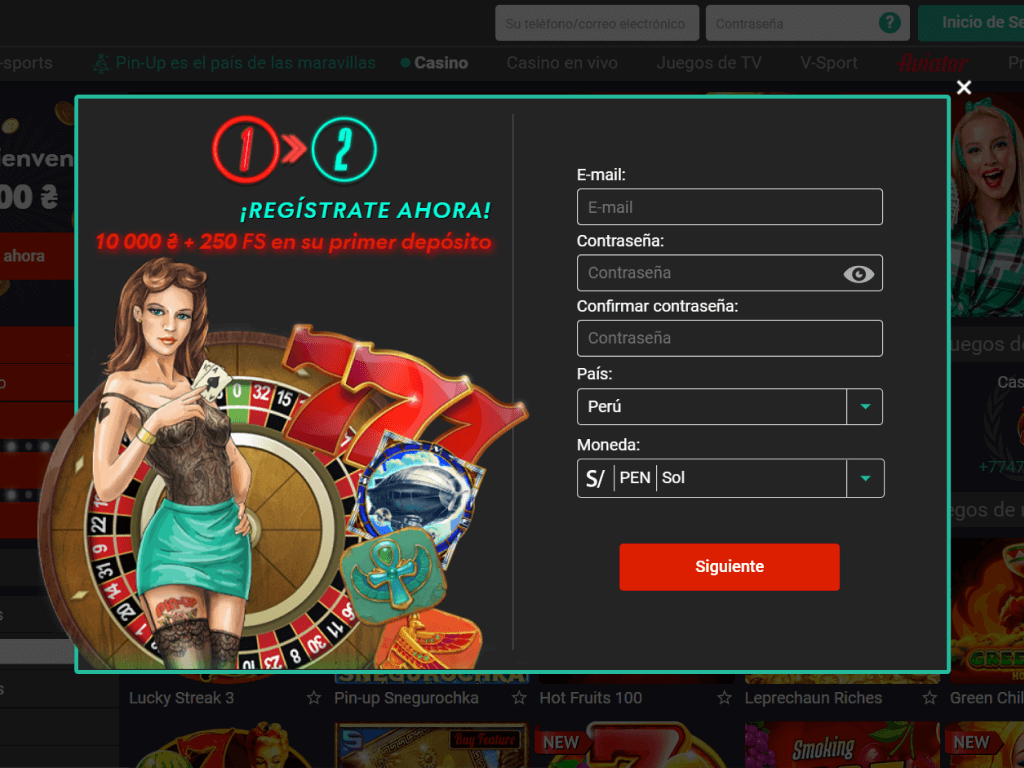 Formulario de inscripción en el Casino Pin Up